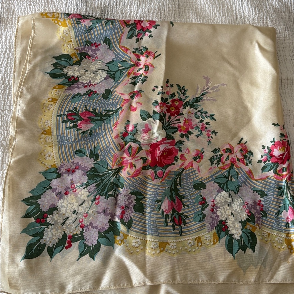 Floral Silk Scarf in Cream and Pink